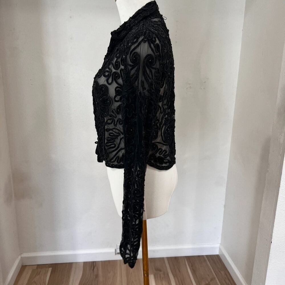 Vintage Cache (L) Statement Button Up Top Goth Drama Glam Mob Wife Couture Bead - Picture 4 of 12